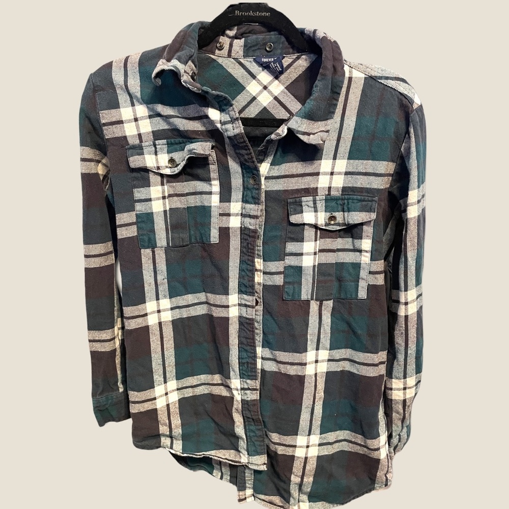 Forever 21 green, black, and white plaid flannel